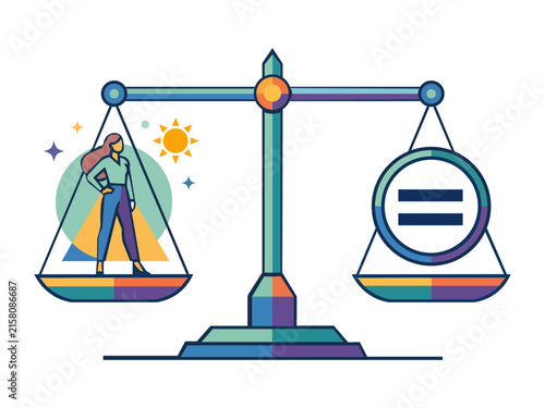 Foto Conceptual illustration of gender equality with a woman on a scale