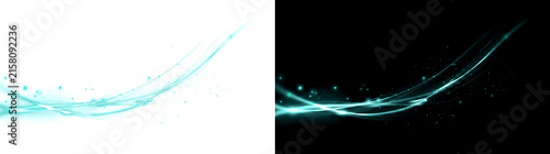 Cuadro en lienzo Glowing teal light streaks curving gracefully with sparkling energy particles ac