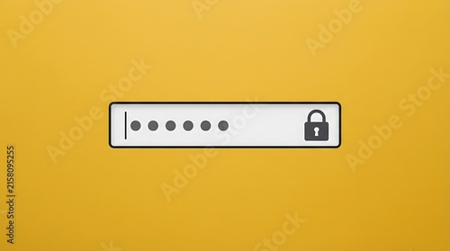 A digital password input field with a lock on a solid yellow background, representing cybersecurity, data protection, and user login