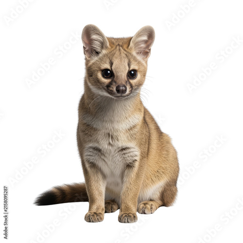 Genet small spotted carnivore sitting and looking alertly for nature and wilderness photography.