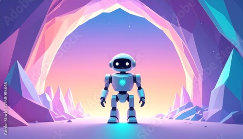 a robot standing in front of a tunnel