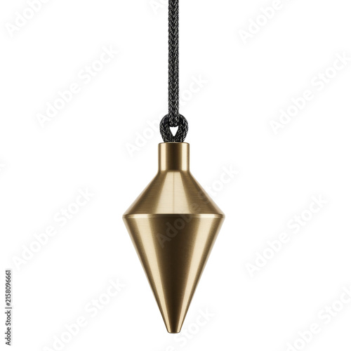 Plumb bob brass weight suspended by a cord for determining vertical alignment in construction and engineering.