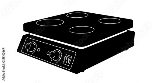 Electric stovetop with four burners with black electric illustration background appliance cooking kitchen control graphic switch panel