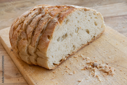 Fresh sourdough bread on wooden board