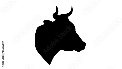 Black silhouette of a cow head isolated on white background for farm and ranch branding.