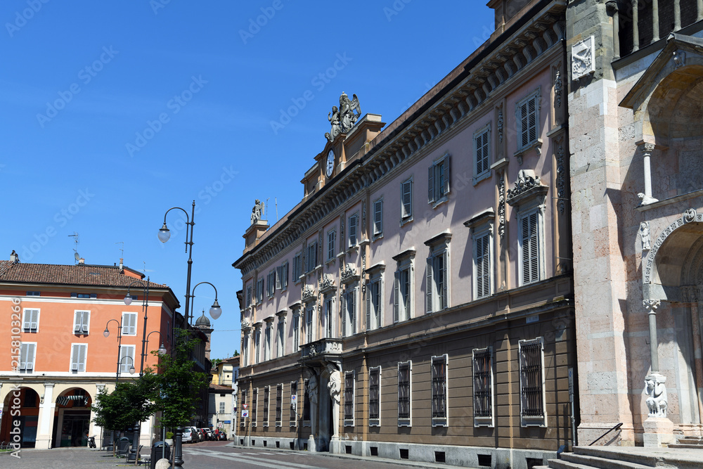 Fototapeta premium Bishop's Palace (or the Bishop's Curia) located in Piazza Duomo next to the city cathedral, Piacenza, Italy