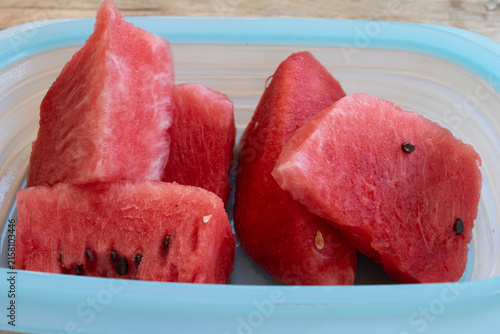 TITLE:
Sliced watermelon in plastic container