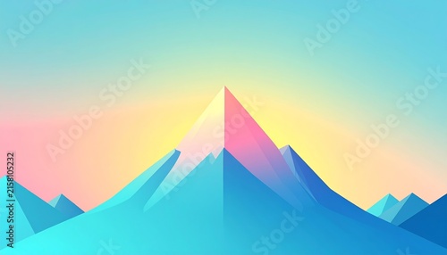a mountain landscape with a bright sky and a pink and blue sky