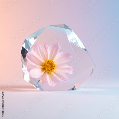 a pink flower in a crystal vase