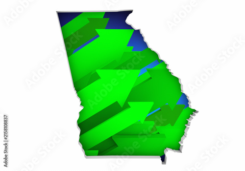 Georgia GA State Map Arrows Increase Up On the Rise Growth Data 3d Illustration