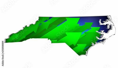 North Carolina NC State Map Arrows Increase Up On the Rise Growth Data 3d Illustration