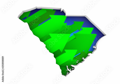 South Carolina SC State Map Arrows Increase Up On the Rise Growth Data 3d Illustration