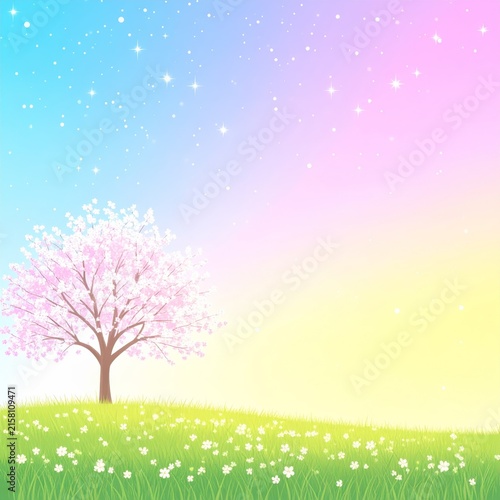 spring background with tree and flowers