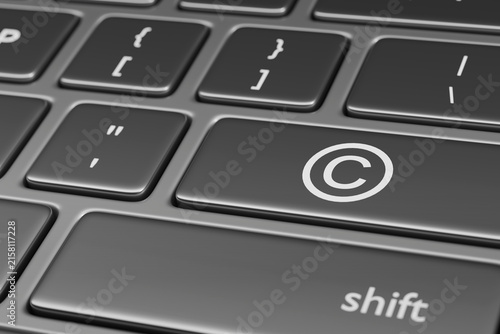 Computer keyboard with copyright symbol on one key. 3D illustration.