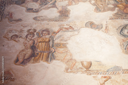 Ancient mosaics the archaeological site of Nea Paphos on Cyprus island. House of Aion