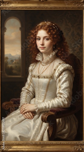 Elegant Victorian Woman Portrait in Classic Setting.