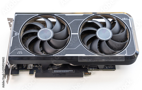 Cuadro en lienzo Modern computer graphics card featuring dual cooling fans for efficient airflow