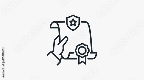Clean Black and White of a Person Holding a Shield with Star and Award Ribbon with high quality professional line art symbols for modern creative design and digital branding projects