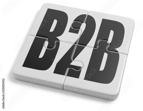 Puzzle with the text B2B isolated on white background. Business to Business concept 3D illustration.