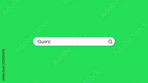 Green screen search bar typing animation with Guinea travel query. Flat minimal chroma key design. Perfect for travel, news, social media and marketing content.