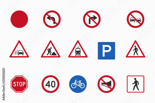 Set of various road traffic signs
