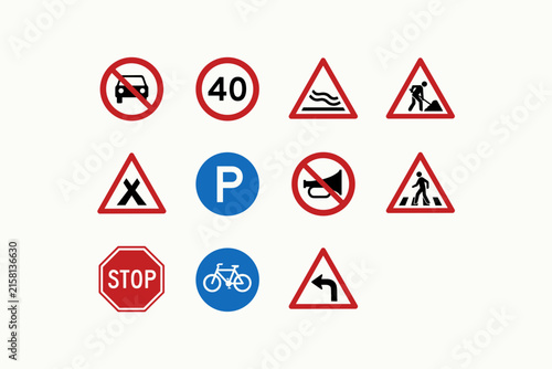 Set of various road traffic signs