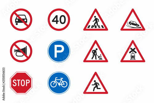 Set of various road traffic signs