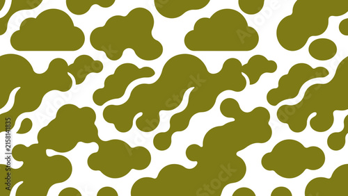 Olive green seamless seashell and seaweed decorative pattern. Flat vector illustration.