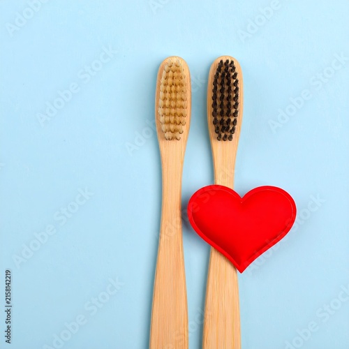 two tooth brushes with a heart shaped brush