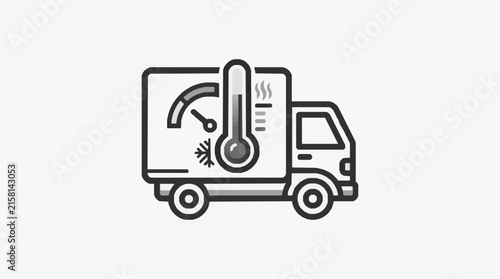 Corporate of Climate Controlled Truck with Temperature and Humidity Gauges in Monochrome with high quality professional line art symbols for modern creative design and digital branding projects