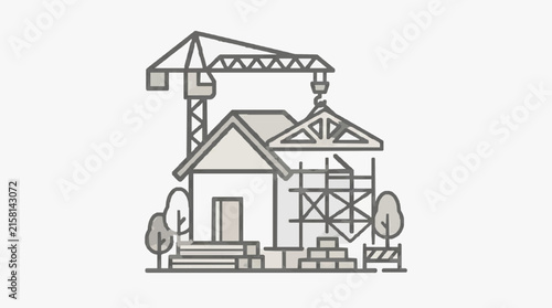 Corporate of Construction Crane Building Modern House with Gray Monochrome Design Elements with high quality professional line art symbols for modern creative design and digital branding projects