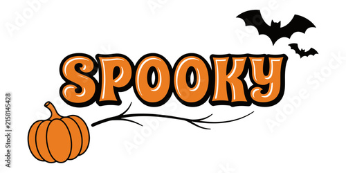 Spooky halloween pumpkin with flying black bats orange