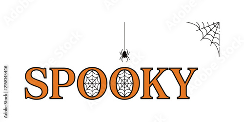 Spooky halloween pumpkins and spider with web orange