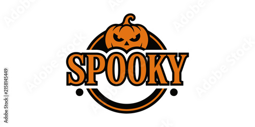 Spooky halloween pumpkin with text autumn orange