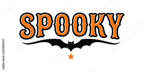 Spooky halloween text with ghost and star, orange and black