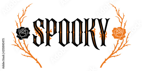 Spooky halloween text with orange and black pumpkin