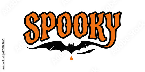 Spooky halloween text with orange glowing letters and black bat