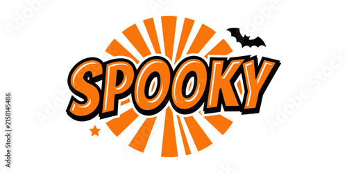 Spooky halloween text with pumpkin and bat