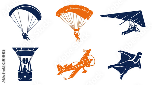 Extreme Aerial Sports and Aviation Icons Set