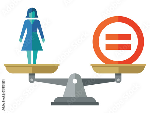 Foto Conceptual illustration of gender equality with a woman on a balance scale