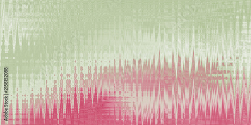 Abstract digital glitch background with soft green and pink gradient colors in a modern pixelated style illustration