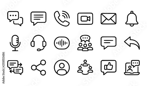 Digital Communication Chat Messaging and Online Interaction Monoline Vector Set