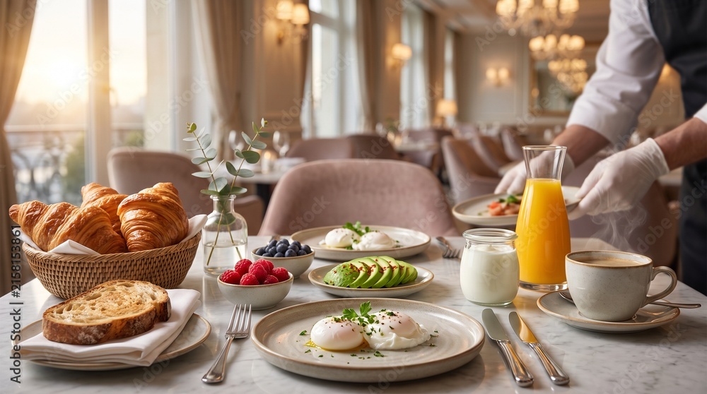 Fototapeta premium Luxury Hotel Breakfast Experience with Fresh Gourmet Food