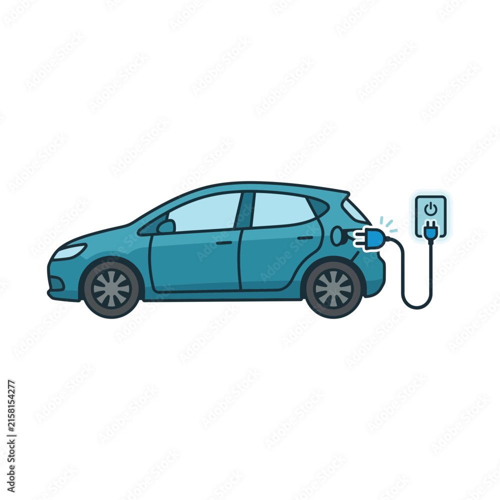 Naklejka premium Electric Car Charging Vector Illustration