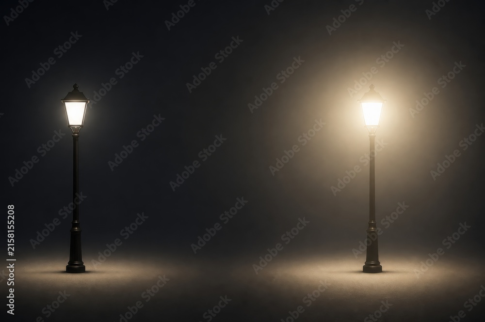 Fototapeta premium Streetlamp comparison showing clear vision and glare halo