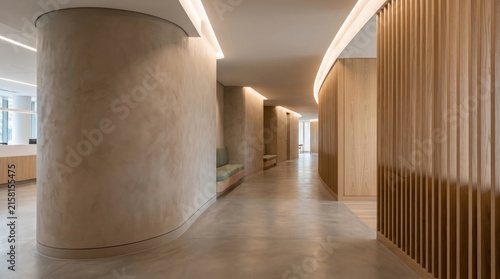 Modern minimalist corridor interior with luxury wood wall design
