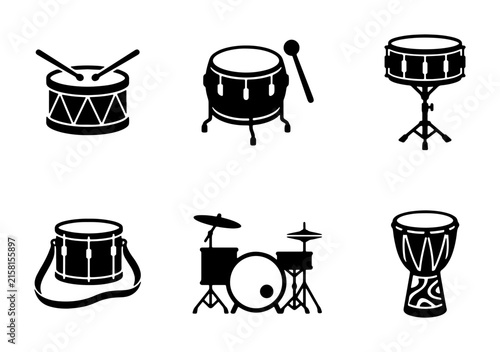 Canvas Print Drum Icons Set: Percussion Instruments, Musical Equipment, Rhythm Symbols, Vecto