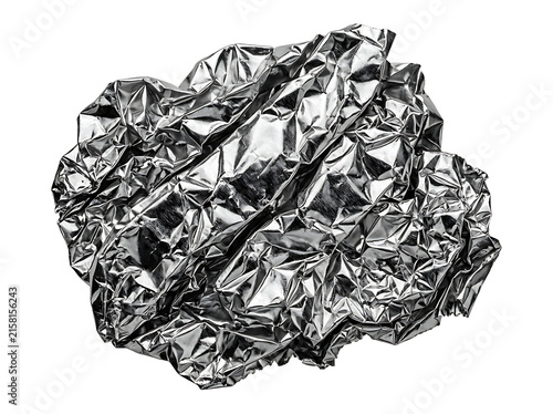 Crumpled aluminum foil ball isolated on transparent background