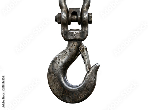 Industrial heavy duty metal crane hook isolated on transparent background