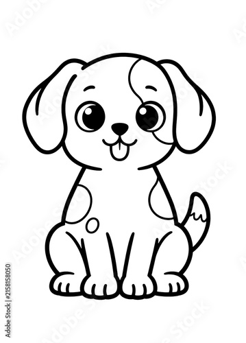 Foto Black and white cute puppy dog sitting line art coloring page for kids
